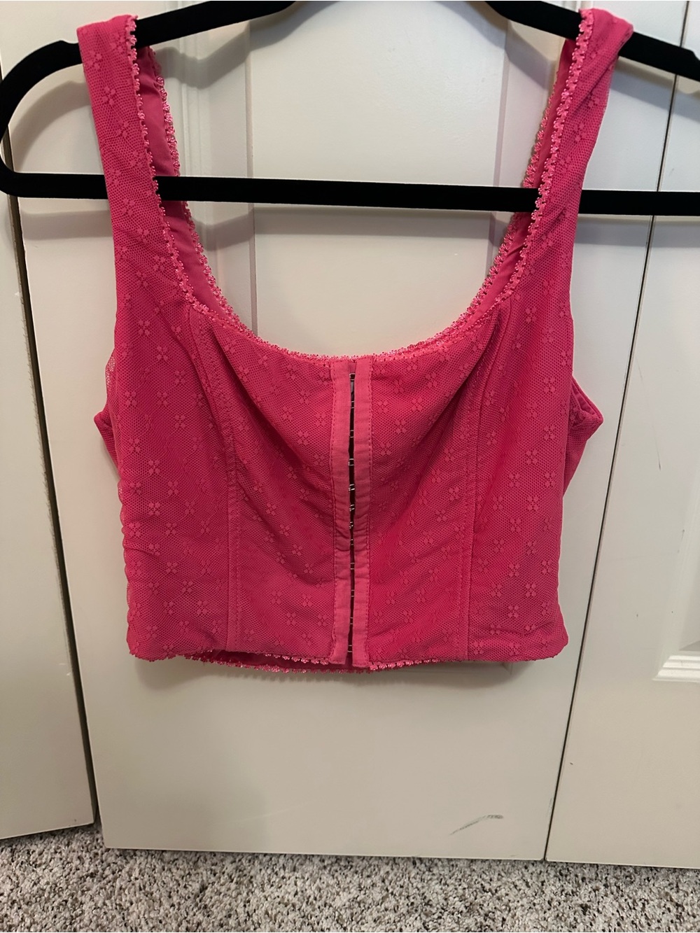 Princess Polly Hot Pink Eyelet Trim Crop Top